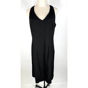 Lennie New York Dress Linen Blend Black Lined Size 12 V-neck Back Bow Cocktail